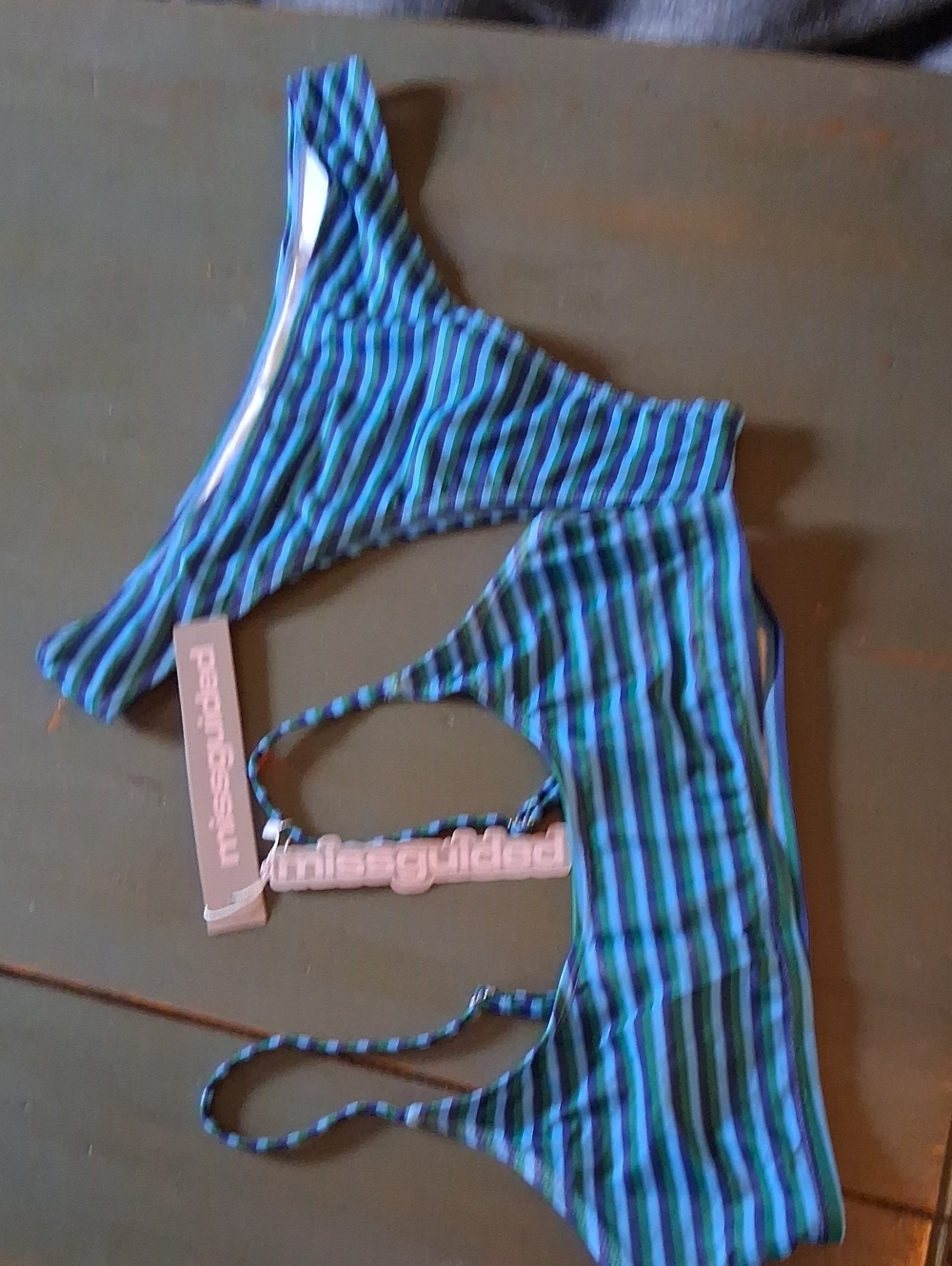 Missguided Blue and Green Striped Bikini Set NWT